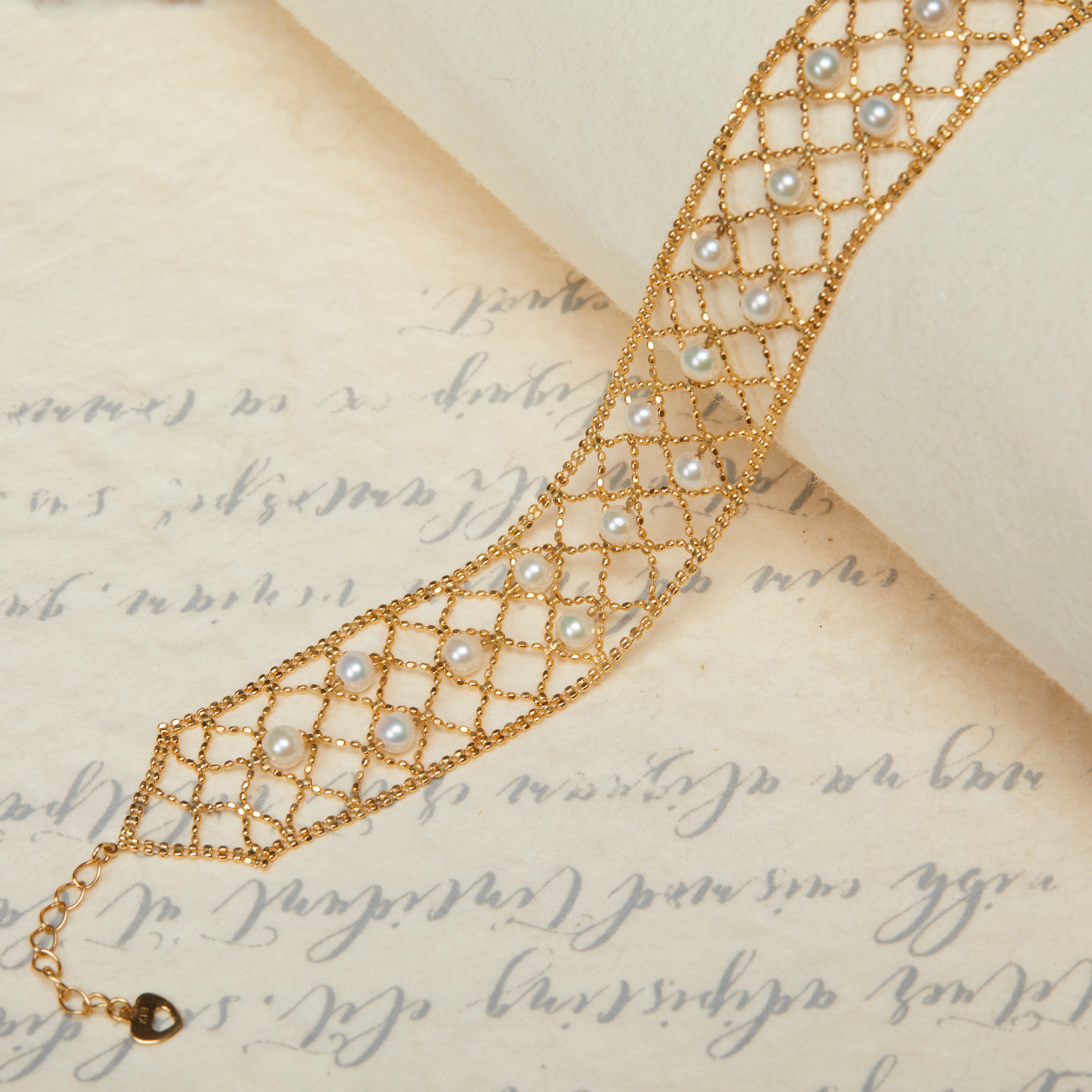 Maison Akoya Pearl 18k Gold Lace Lattice Bracelet