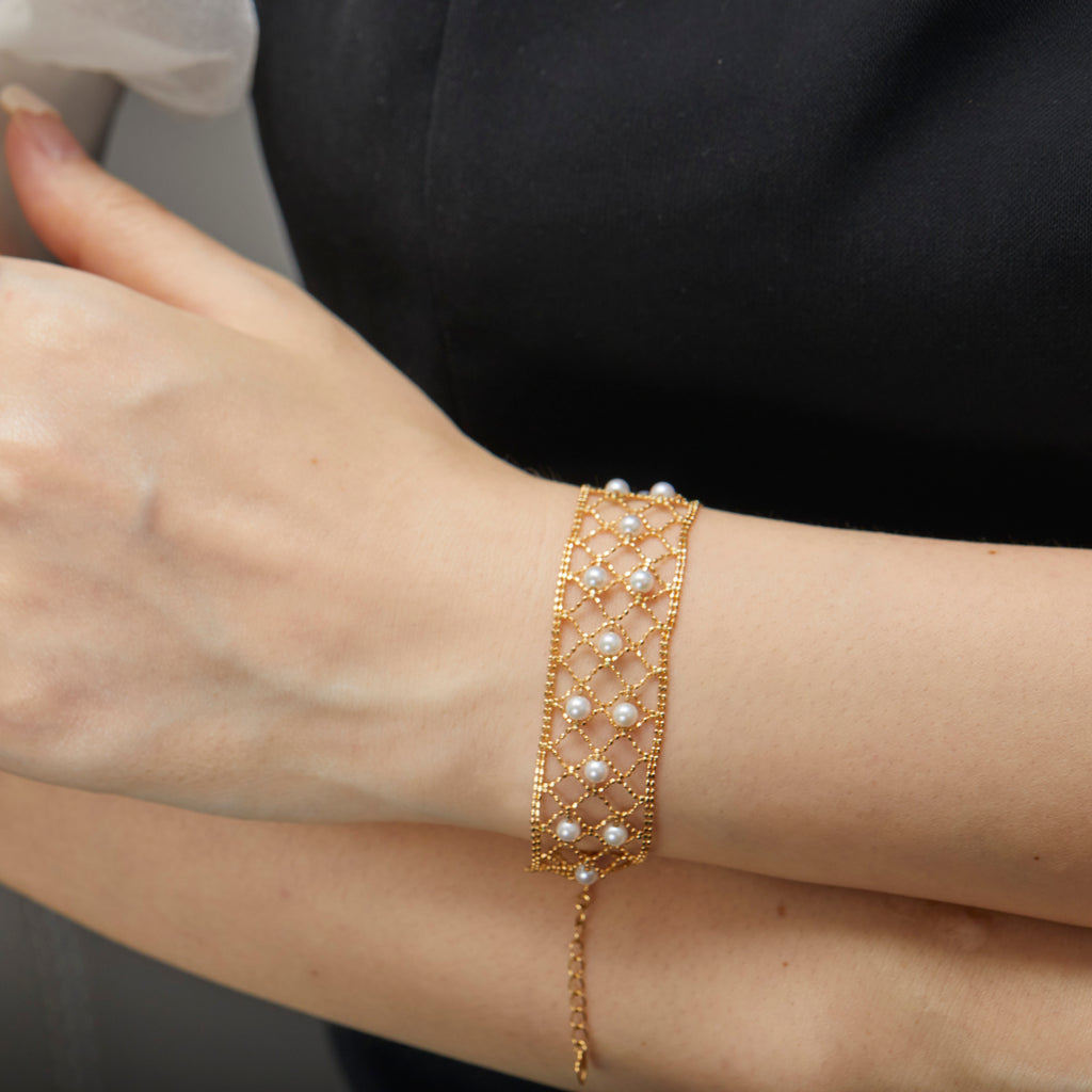 Maison Akoya Pearl 18k Gold Lace Lattice Bracelet