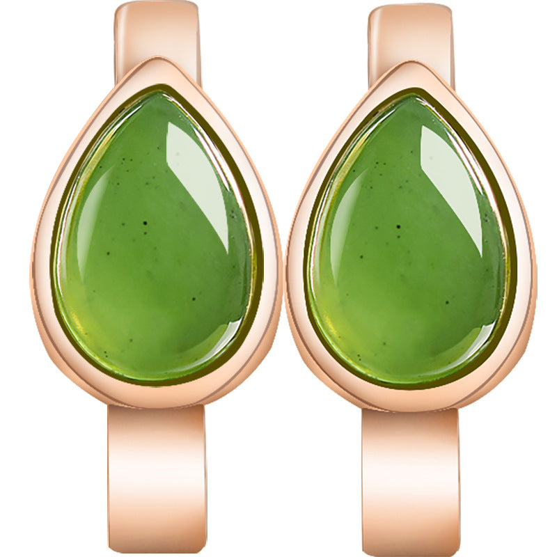 Natural Nephrite Jade Water Droplet Huggie Earrings
