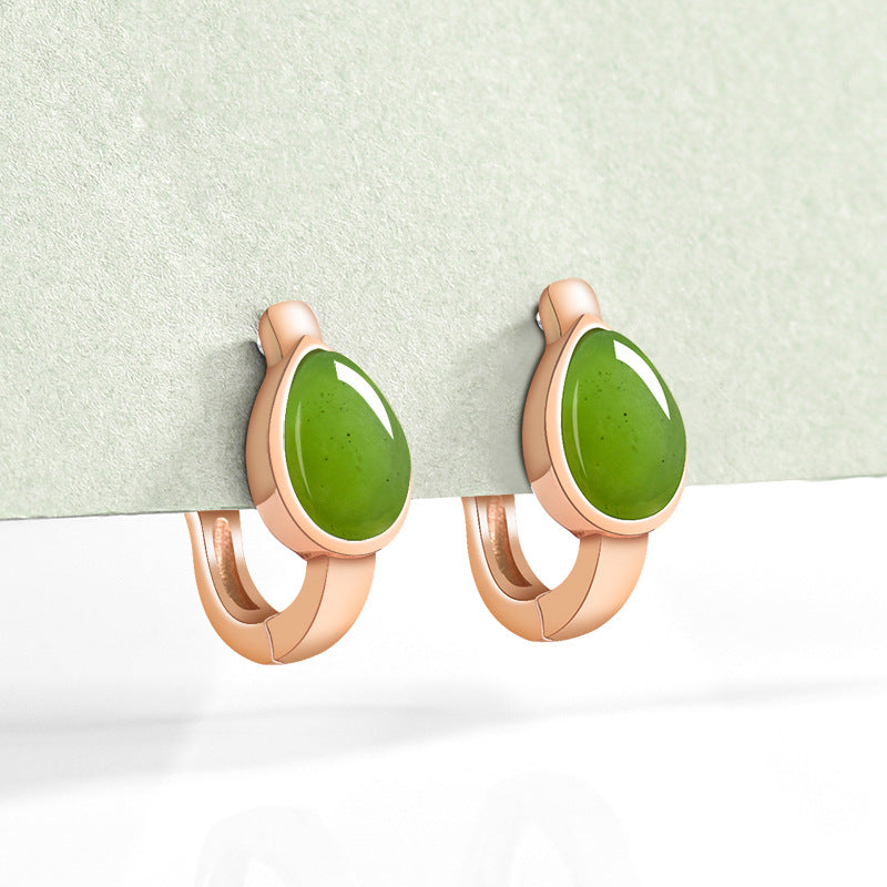 Natural Nephrite Jade Water Droplet Huggie Earrings