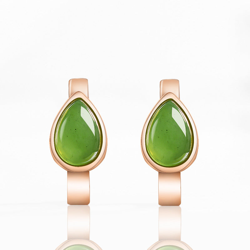 Natural Nephrite Jade Water Droplet Huggie Earrings
