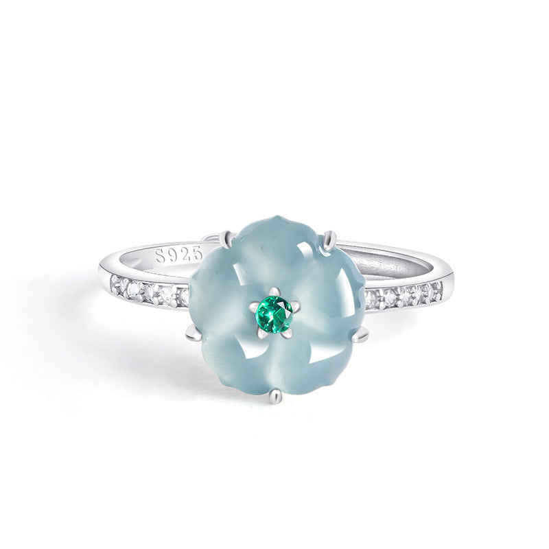 The Blossom Natural Blue Water Jadeite Adjustable Ring