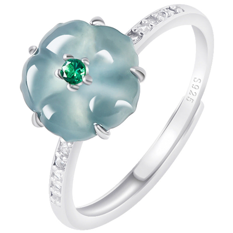 The Blossom Natural Blue Water Jadeite Adjustable Ring