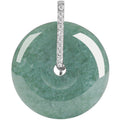Close-up view of BoxUnboxed natural green jadeite jade doughnut pendant with a sparkling diamond-lined S925 sterling silver bail.