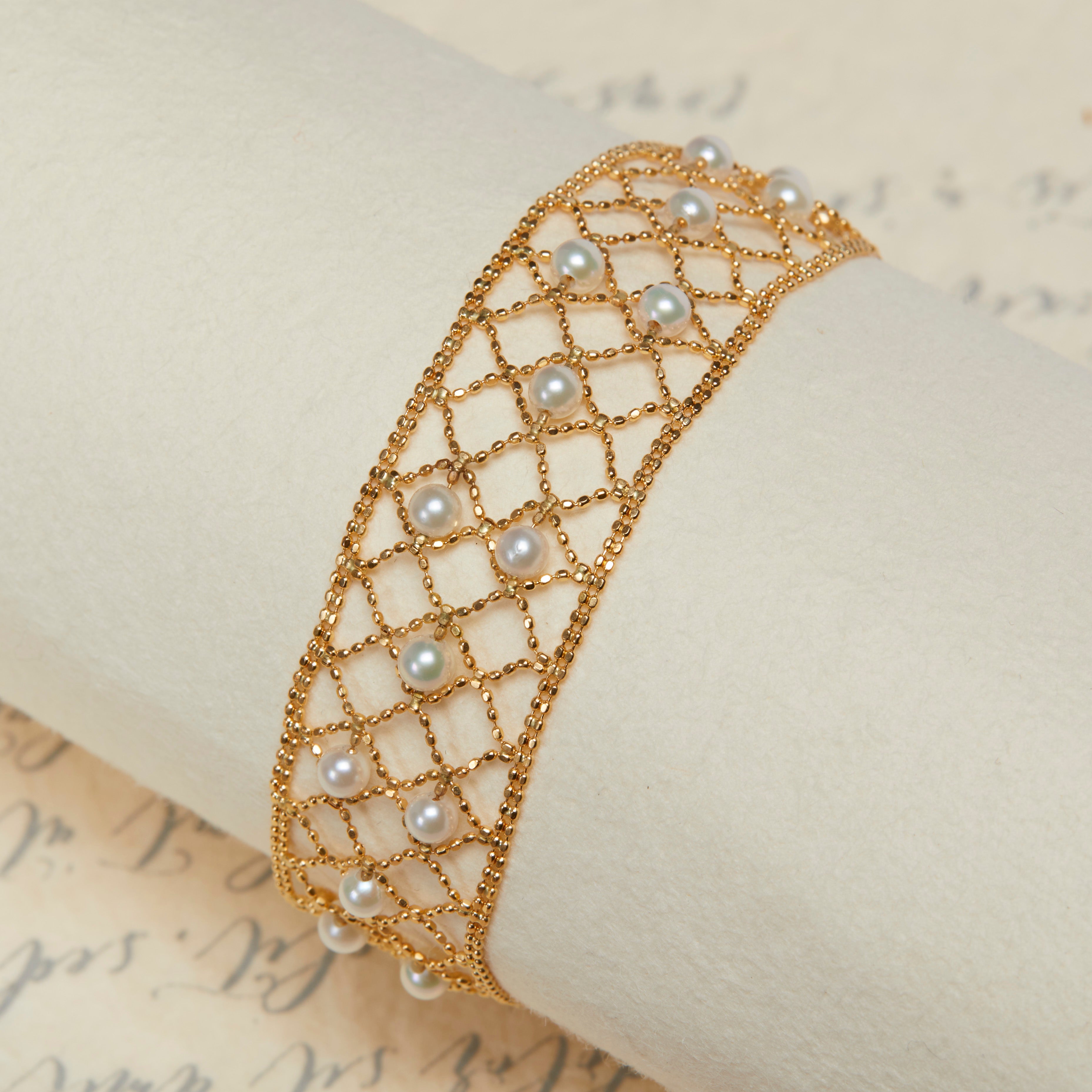Maison Akoya Pearl 18k Gold Lace Lattice Bracelet