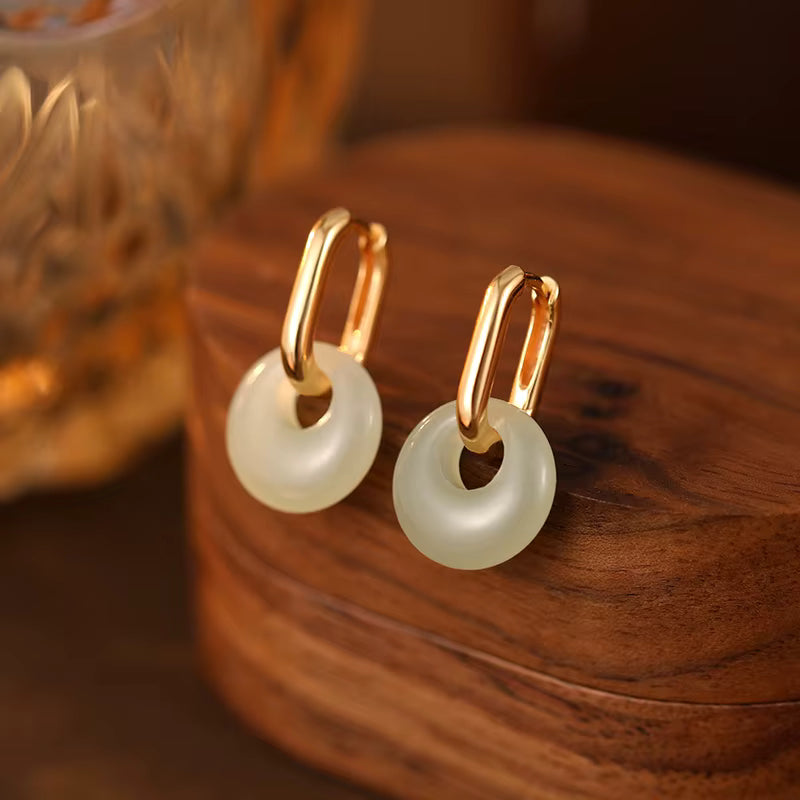 Natural Jade Geometric Hoop Earrings