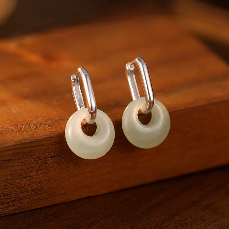 Natural Jade Geometric Hoop Earrings