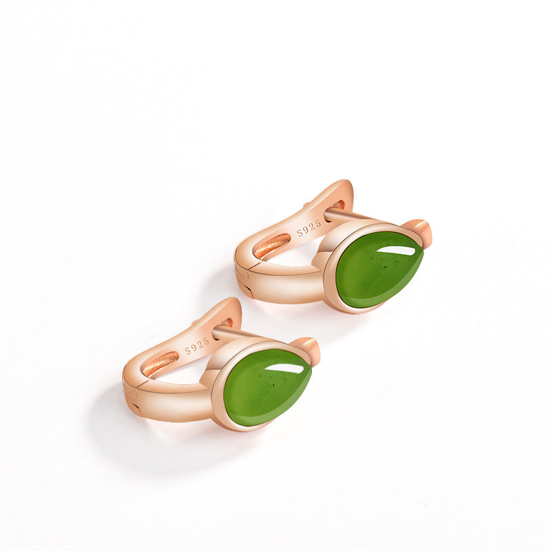 Natural Nephrite Jade Water Droplet Huggie Earrings