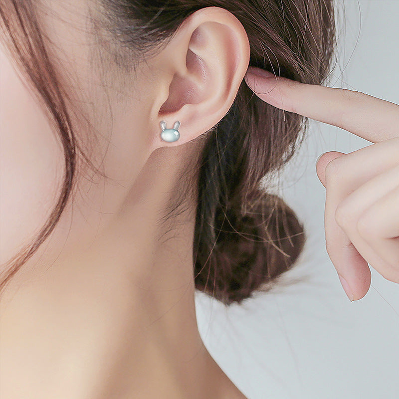 Natural Blue Water Jadeite "Lunar Rabbit" Stud Earrings