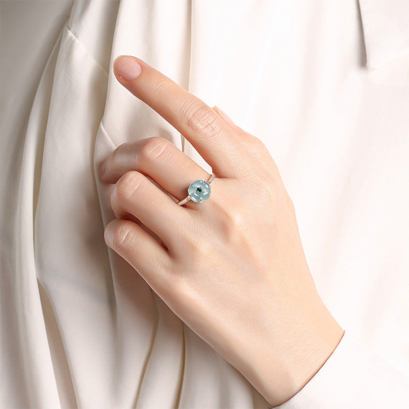 The Blossom Natural Blue Water Jadeite Adjustable Ring