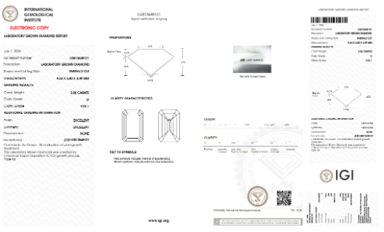 Emerald Cut Lab-Grown Diamond – 3.0 ct, D Color, VVS1 Clarity – IGI Certified (Report #813648121)