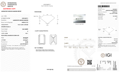 Emerald Cut Lab-Grown Diamond – 3.0 ct, D Color, VVS1 Clarity – IGI Certified (Report #813648121)