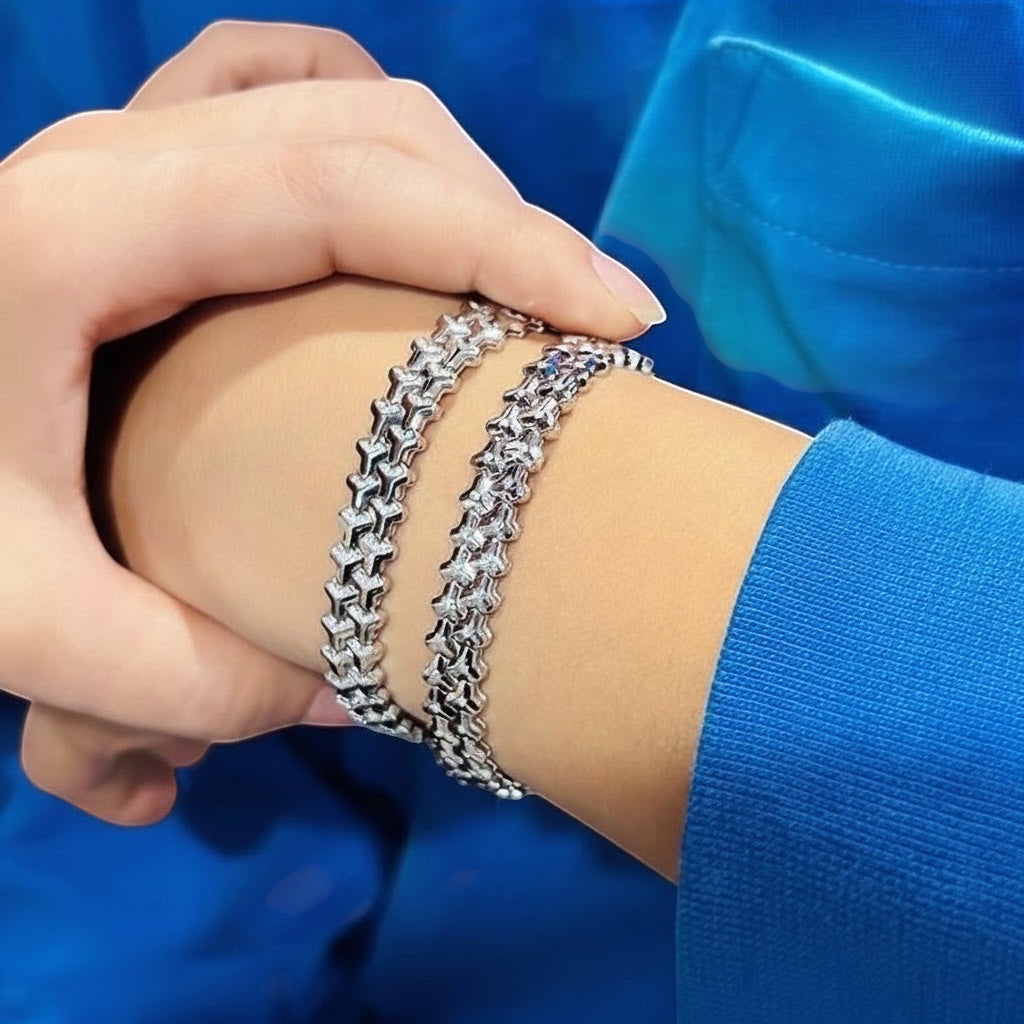 Apex Moissanite Chain Link Bracelet - Neo Deco Glam Silver