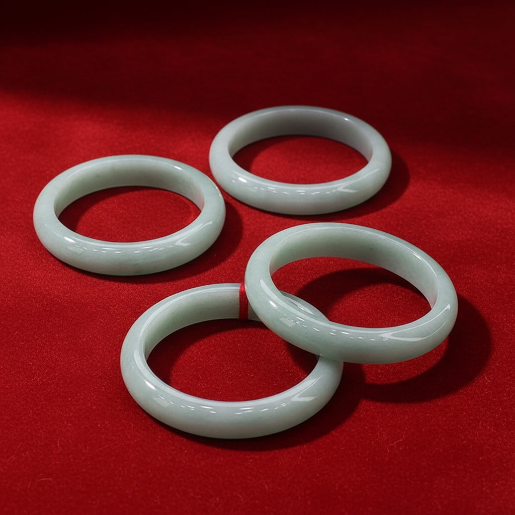 BoxUnboxed Sovereign Imperial Floating Green Jadeite Bangle, translucent ice-like jade with misty white and moss-green veins.