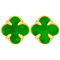 BoxUnboxed clover stud earrings featuring hand-carved green Myanmar jadeite set in polished gold vermeil claws.