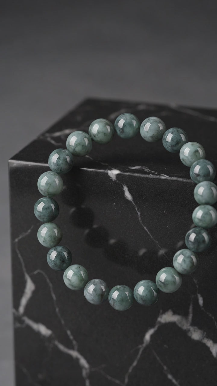 Maison Natural Black Jadeite Beaded Bracelet